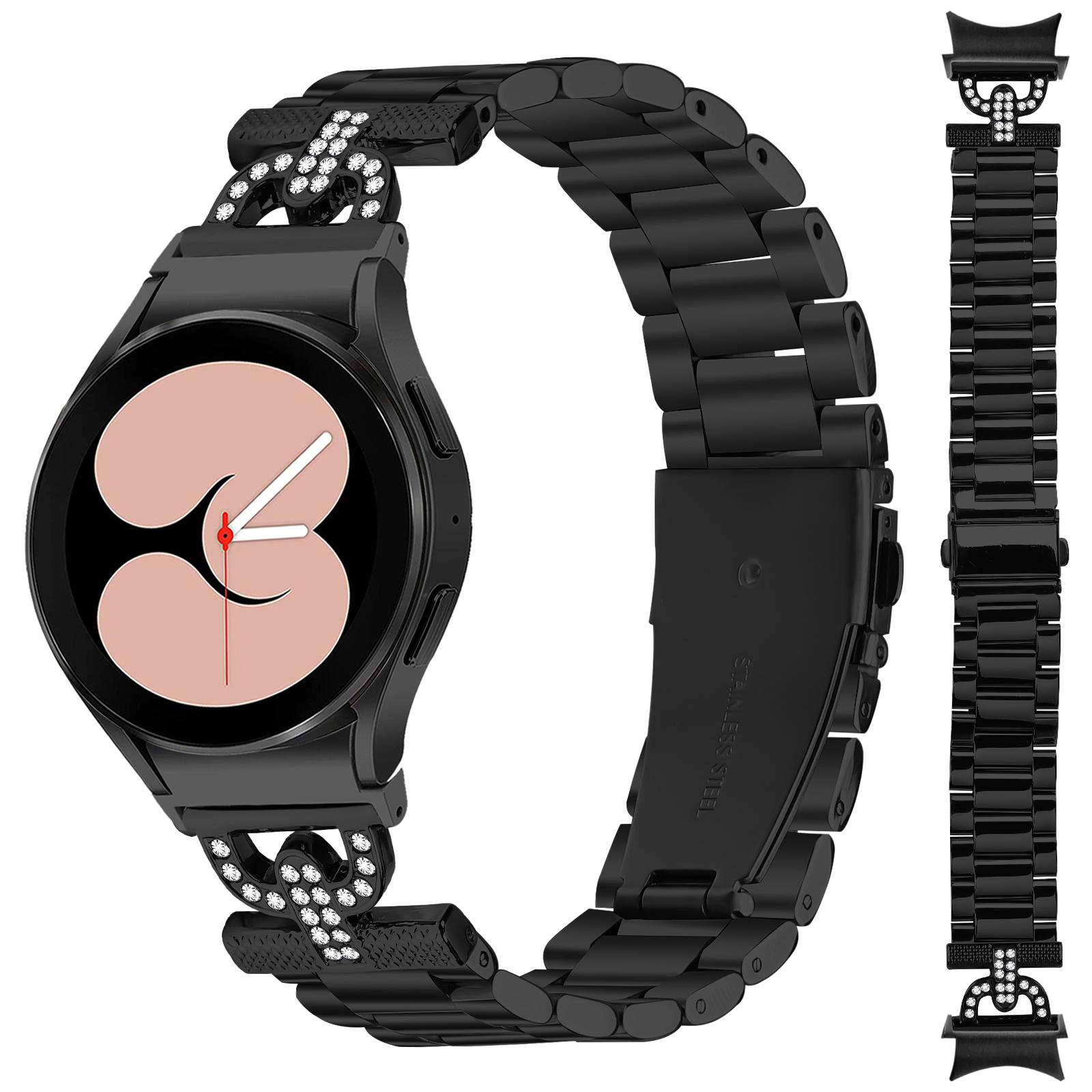 

Colored Watch Strap with Connector for Samsung Galaxy Watch 5 Pro 45mm/5/5 Active/4/4 Active/4 Classic Metal Band Black