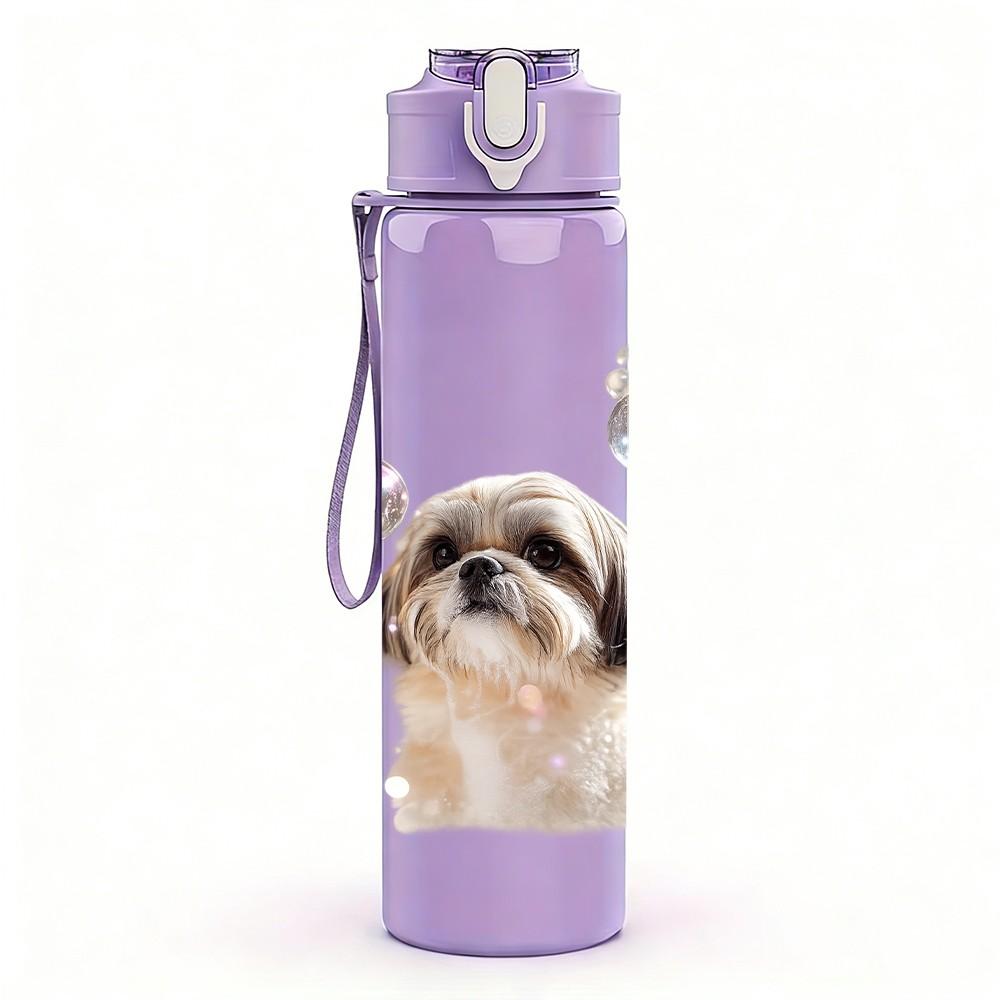 1PC Puppy Dog Soft Pillow Art Print 750ml Color Plastic Sports Water Bottle Leakproof Flip Straw Lid Suitable for Sports Office Home Use