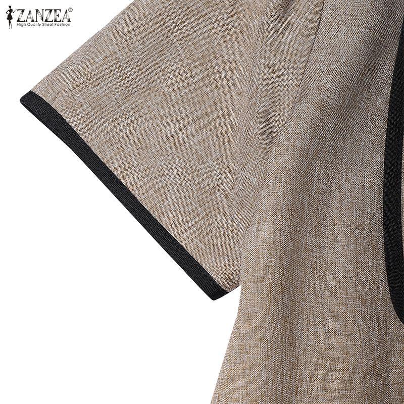 ZANZEA Women Casual Doll Collar Summer Short Sleeve Elegant A-line Dress