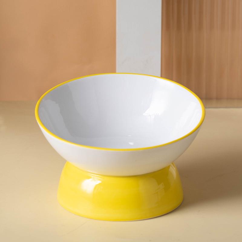 Elevated Ceramic Cat Bowl, Raised Slow Feeder for Cats & Small Dogs, Anti-Choking Neck Guard, Multiple Colors, Non-Slip Bowl
