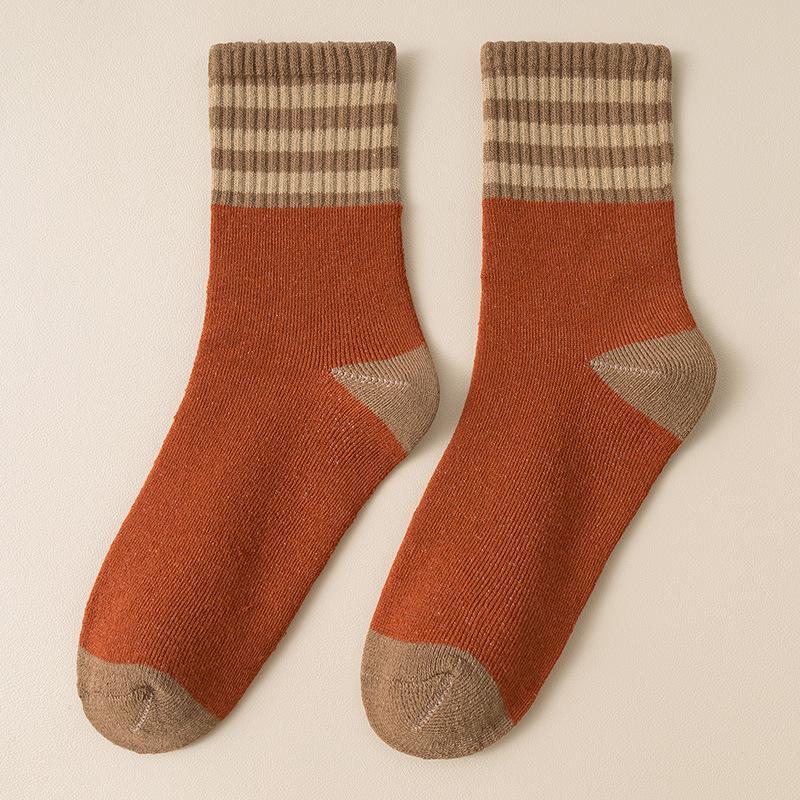 

Женские носки средней длины с тремя полосками для осени/зимы — теплые, толстые, махровые, трендовые One Size for Women оранжевый/красный