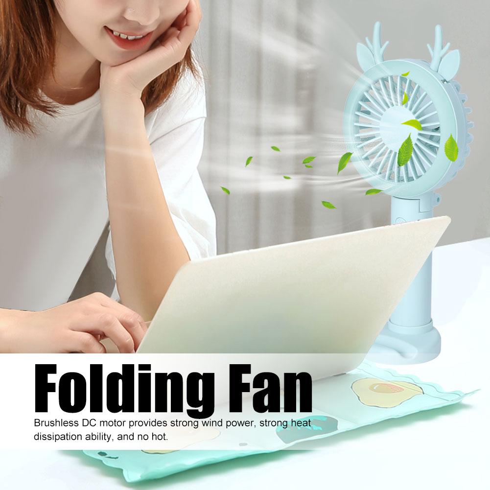 Handheld Folding Fan Mini Table Fan USB Charging for Travel Office RoomGreen