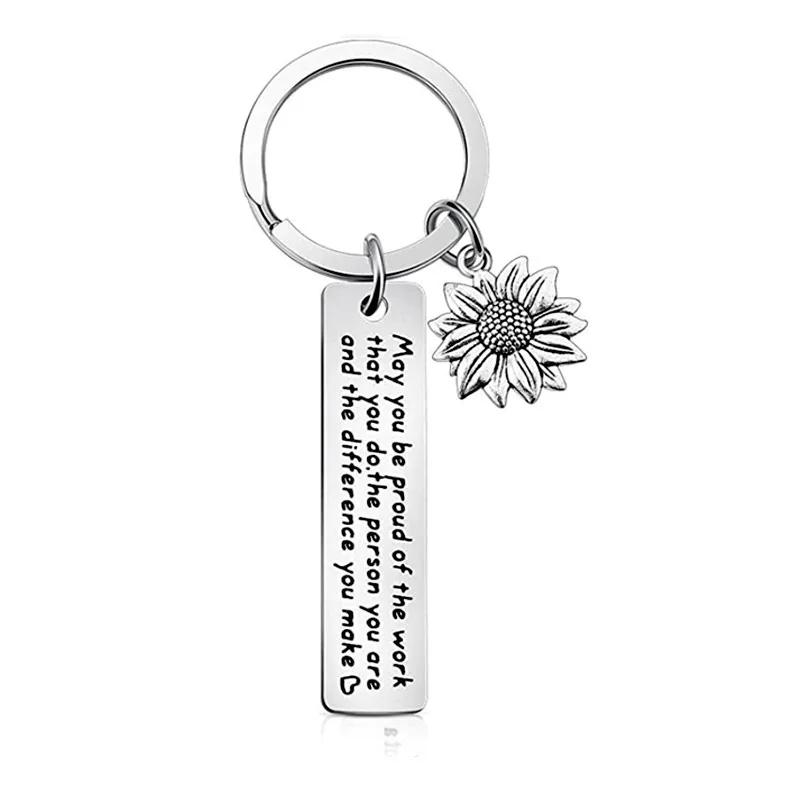 Inspirational Sunflower Keychain Friendship Jewelry Best Friend Gift Jewelry Friends Moving Away Gift English Phrases Key Ring