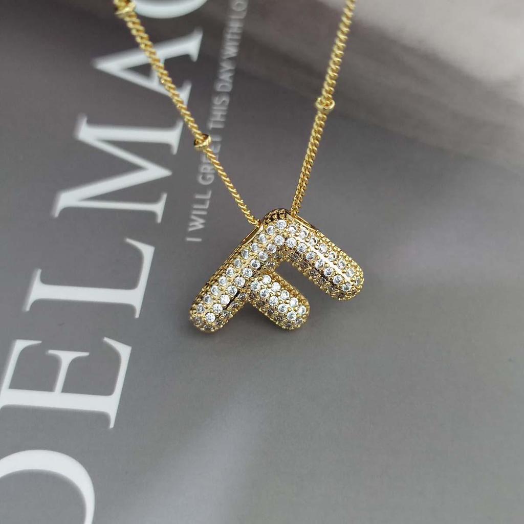 Gold-Plated Copper Zircon Balloon Bubble Alphabet Pendant Necklace