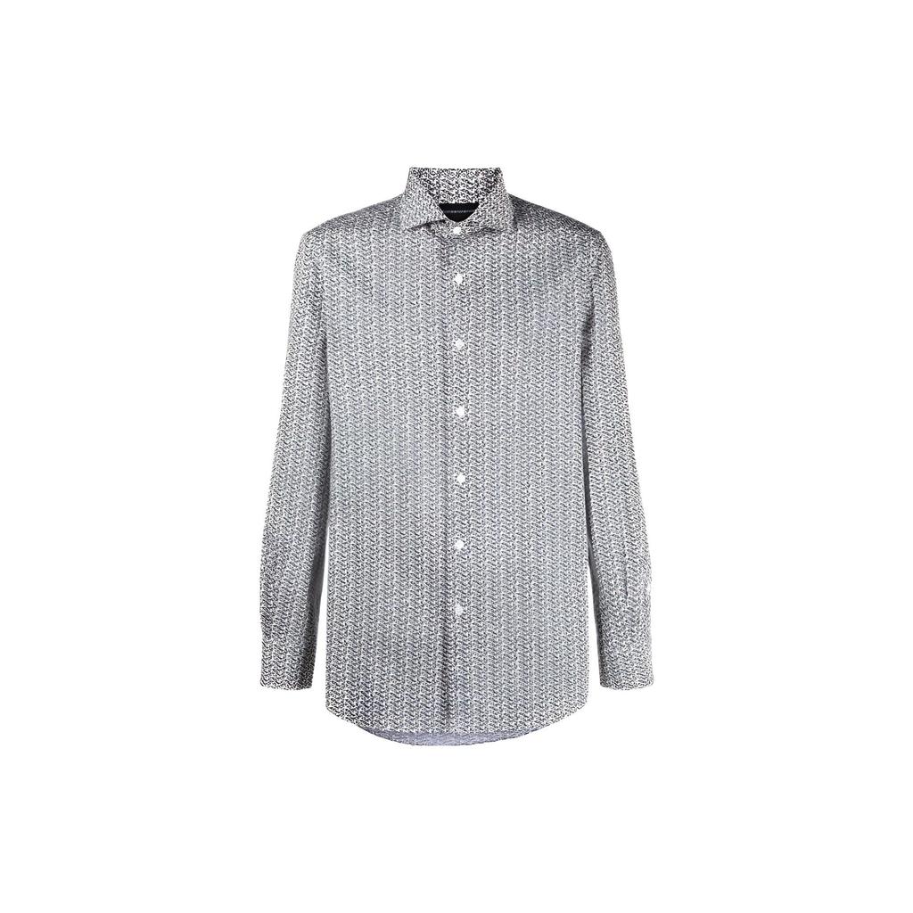 Emporio Armani Ss22 Patterned Button-Up Long Sleeve Shirt Men Shirts Gray 3L1C86-1NB3Z-F141