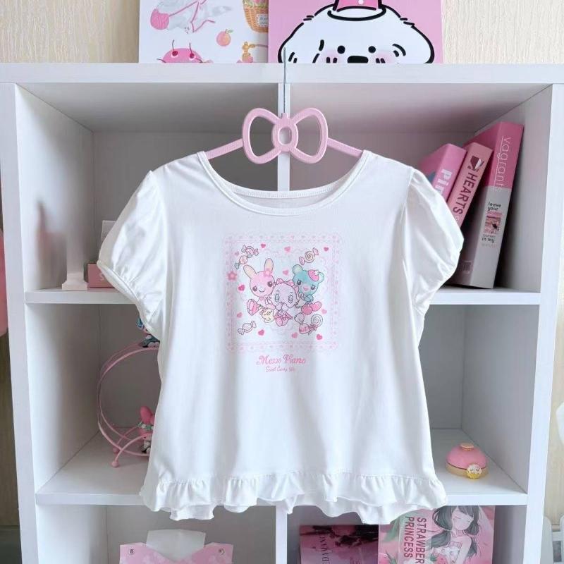 Lolita Print Tops Bow Cake Blouse Y2K JK Lolita Japan Kawaii Girl Cute Sweet Lace T-shirt A-line Spliced Cake Skirt New Chic