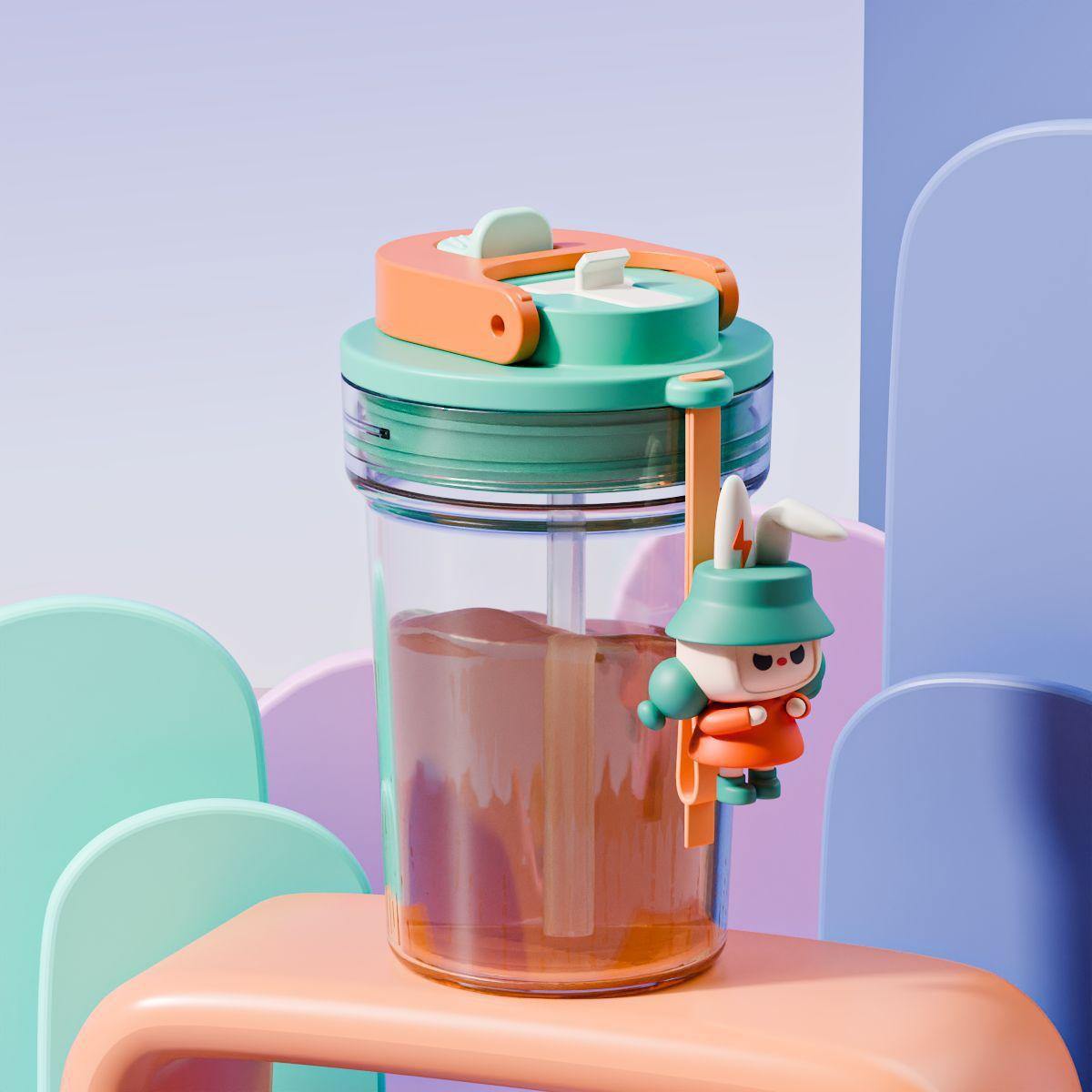 

Girls high-value double-drink straw cup, high temperature and drop-proof portable plastic cup 480ml