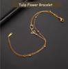 Cazador Tulip Flower Bracelet for Women Kpop Stainless Steel Double Layers Beads Chain Bracelets Jewelry Birthday Gift New