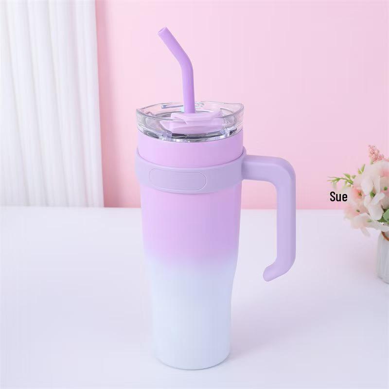 40oz Gradient Handle Insulated Cup with Jumbo Straw - High Aesthetic Car Ice Cooler for Women