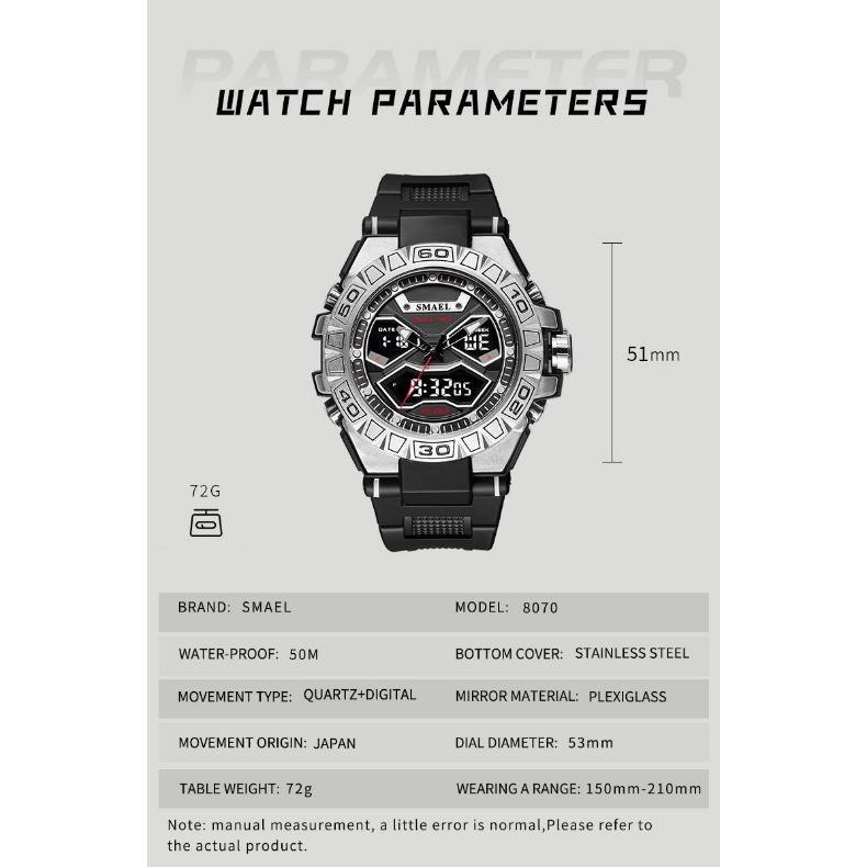 SMAEL Trend Personality Function Watch Male Student Alloy Double Display Waterproof Luminous Quartz Watch