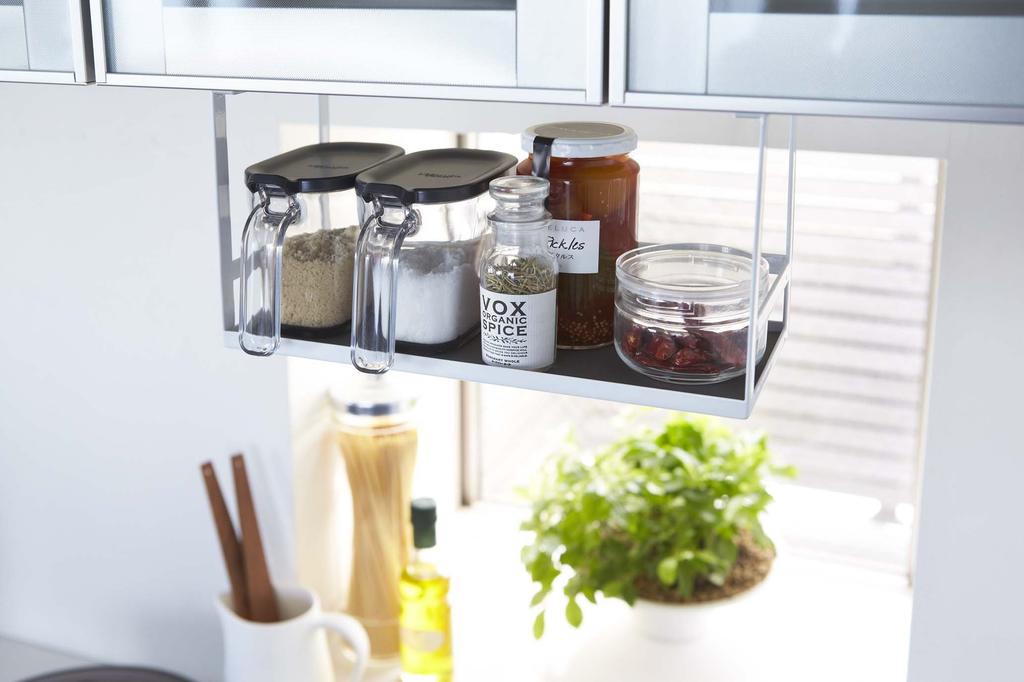 Yamazaki Tower Under-Cabinet Condiment Rack, White, Approx. W30.5 x D12.5 x H18cm, Kitchen Rack, Hanging Shelf, Model 2466