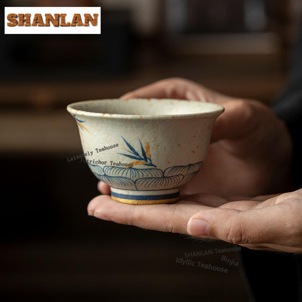 70ml Hand-painted Bamboo Shadow Teacup Japanese Tea Bowl Cute Cup Tea-tasting Smelling Cup Jianzhan Master Cups Tea Services