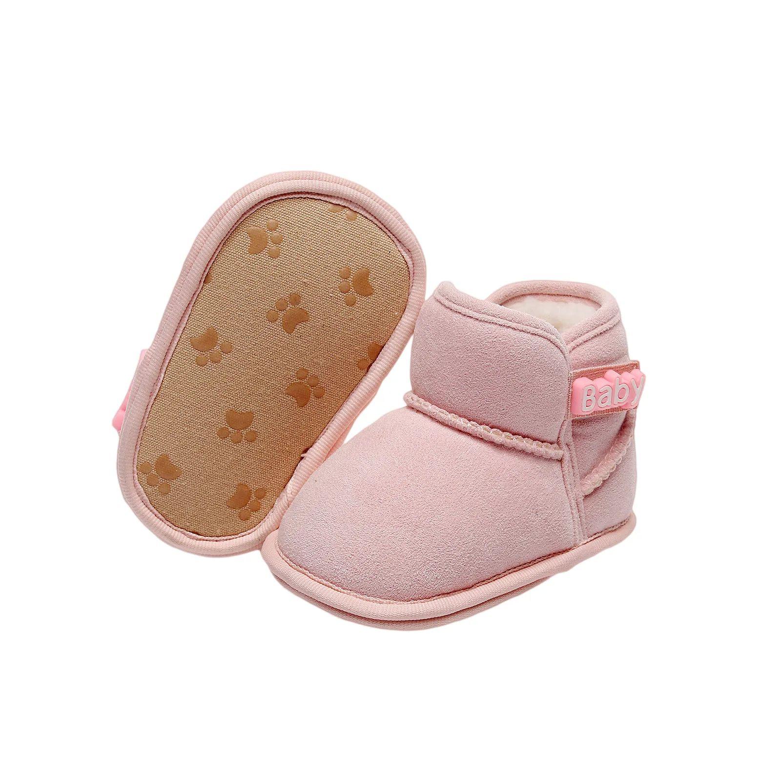 

Baby Snow Boots Fall & Winter Warm Thickened Fleece-Lined Walking Shoes for Boys & Girls 1 розовый