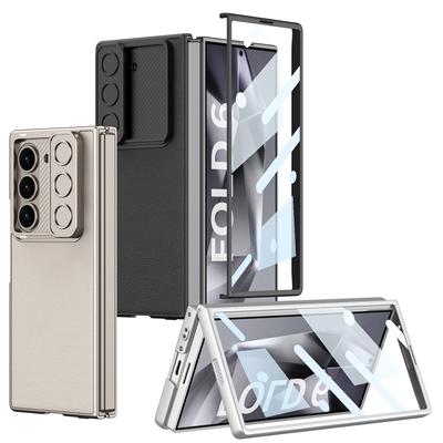 Lüks PU Deri Sert PC Darbeye Dayanıklı Telefon Kılıfı Samsung Galaxy Z Fold 6 5 4 Kılıf Ekran Koruyucu Kamera Koruması
