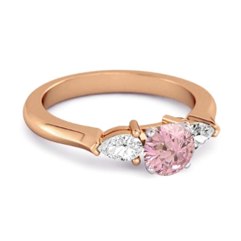 Pink Topaz Three Stone Pear Accent Ring - Sterling Silver Rose Gold Vermeil