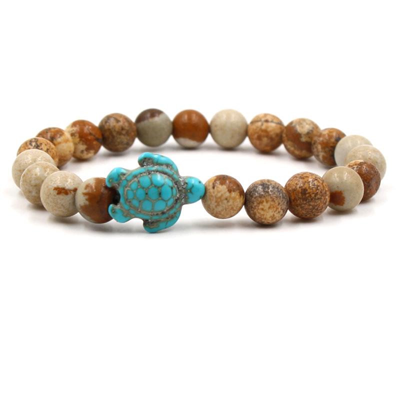 New Sea Turtle Beads Bracelets For Women Men Classic 14 Colors Natural Stone Elastic Friendship Bracelet Beach Jewelry Gifts