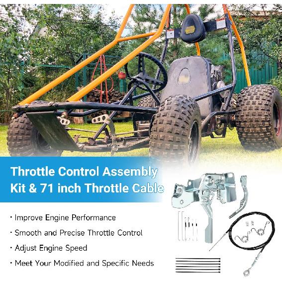 71 Inch Go Kart Throttle Cable And Throttle Linkage Assembly Kit Compatible With Predator 212Cc 196Cc GX160 GX200 5.5Hp 6.5Hp Engine Coleman KT196