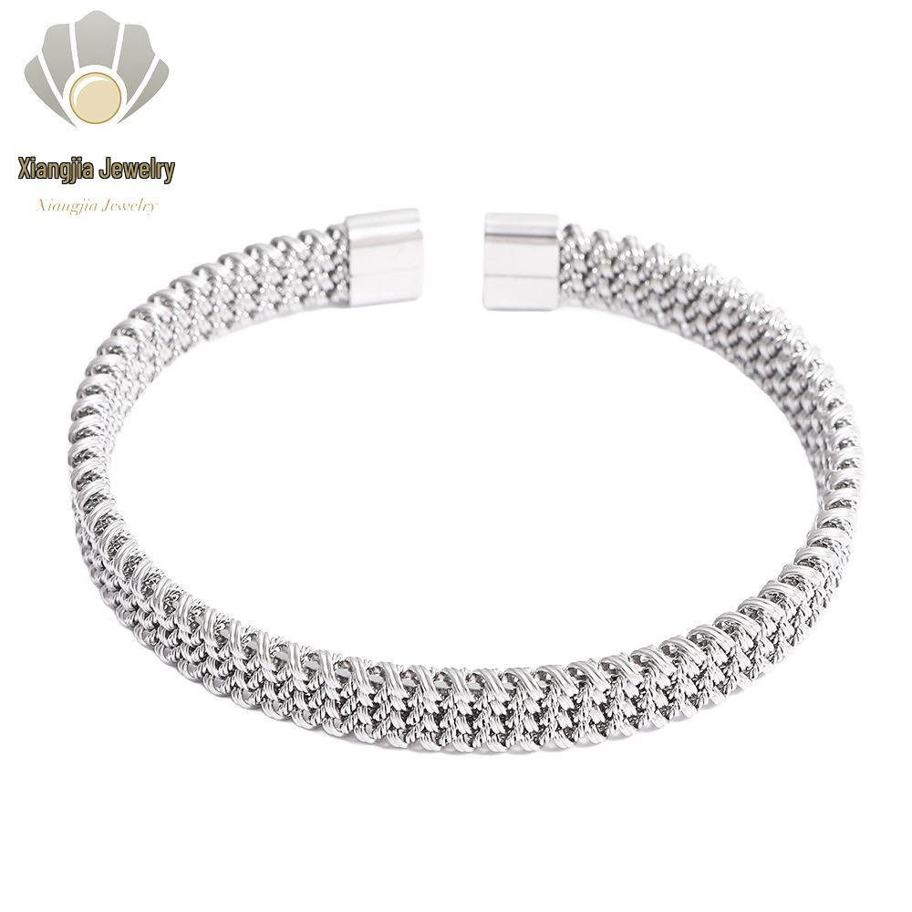 European & American Luxury Woven Titanium Steel Bangle with Gold Electroplating - Simple Fashion Open Design