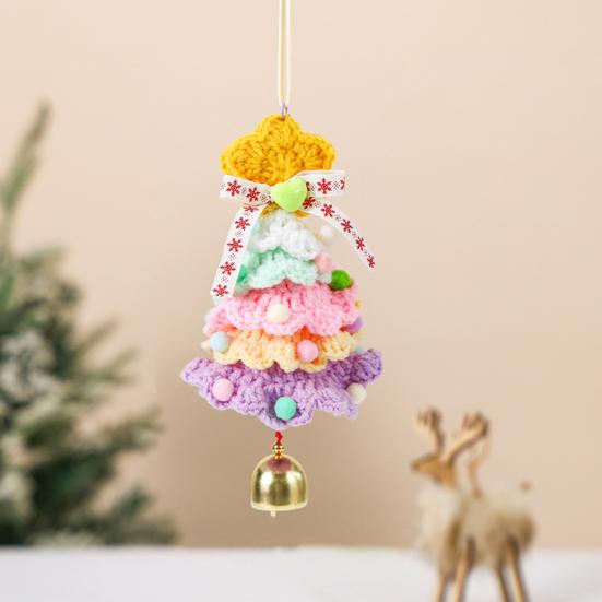 Christmas Crochet Pendant Snowflake Hanging Decoration Xmas Tree Ornament with Jingle Bell for Festive Home Living Room Decor