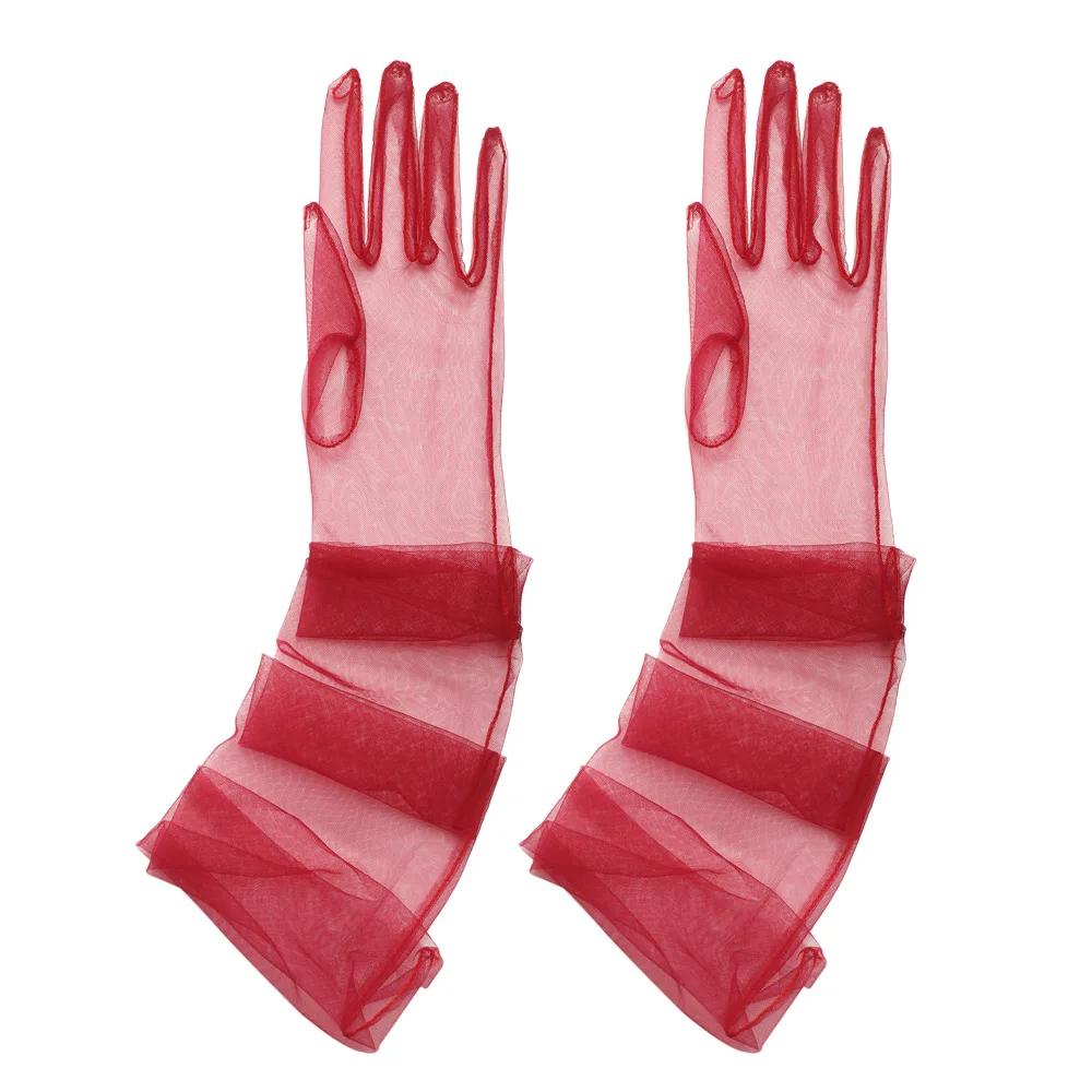 Zomer Dun Gaas Lange Transparante Handschoenen Volle Vinger Naadloze Wanten Zonbescherming Lange Doorzichtige Handschoenen Accessoires
