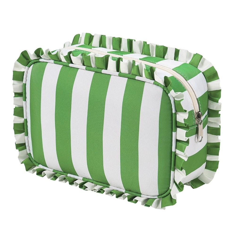 Ruffle Decoration Cosmetic Bag Striped Travel Pouch Multipurpose Makeup Organizer  Women