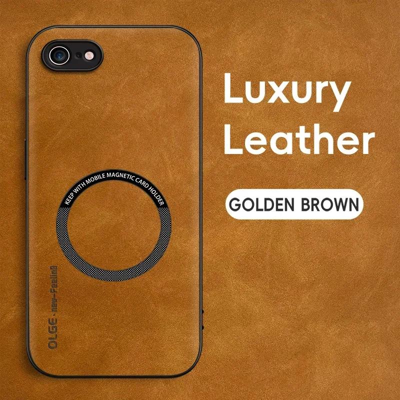 Magnetic Retro Leather Case For iPhone 17E Wireless Charging Phone Case Cover For iPhone 16E For iPhone 16E коричневый
