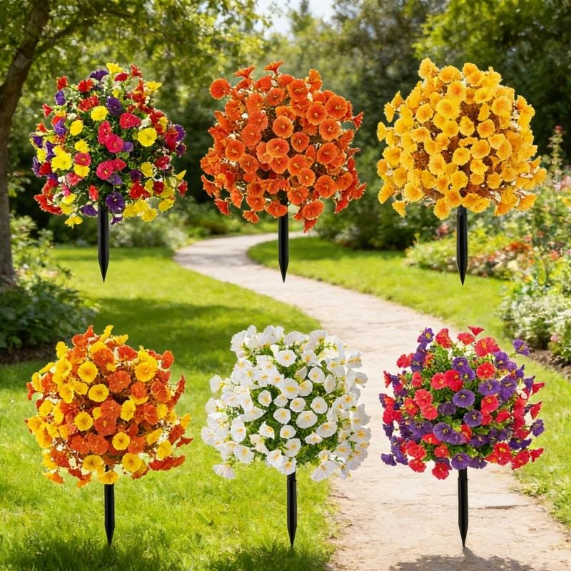 Artificial Plant Outdoor Artificial Morning Glory Flower Ground Stake Weather Resistant Plastic Flower For Garden Patio
