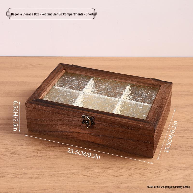 Retro Begonia Glass Lid Wooden Storage Box for Cosmetics, Snacks, Candy, and Documents - Dustproof and Multifunctional