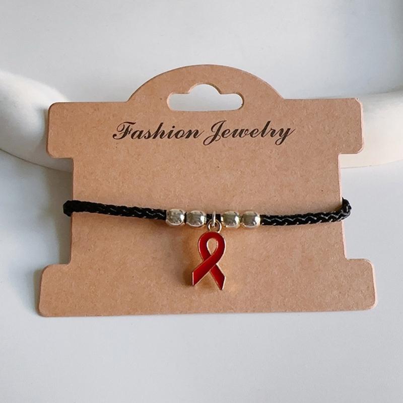 HIV/AIDS Awareness Bracelets Red Ribbon Wristband Adjustable Braided Rope Bracelets Fashion Accessory Statement Jewelry
