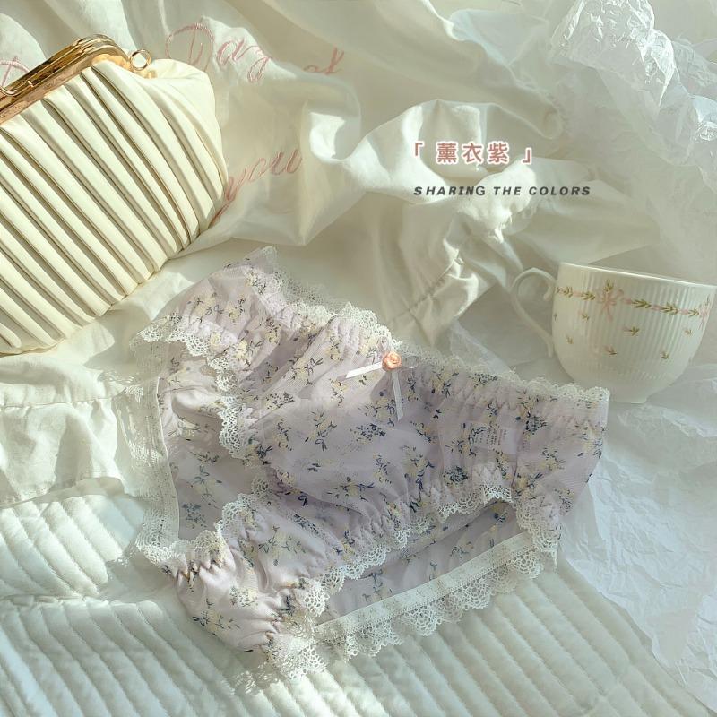 Cute Floral Underwear for Women with Rural Perspective Floral Lace Briefs Pure Cotton Crotch Women's Underwear for Girls Summer Panties