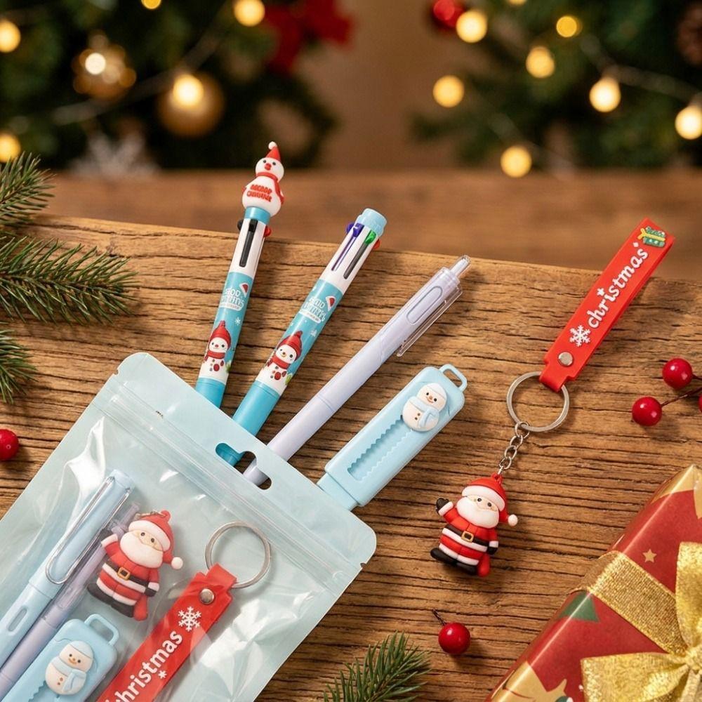 5Pcs/Set 4-color Ballpoint Pen Study Stationery Gifts Christmas Learning Gift Box Writing Supplies