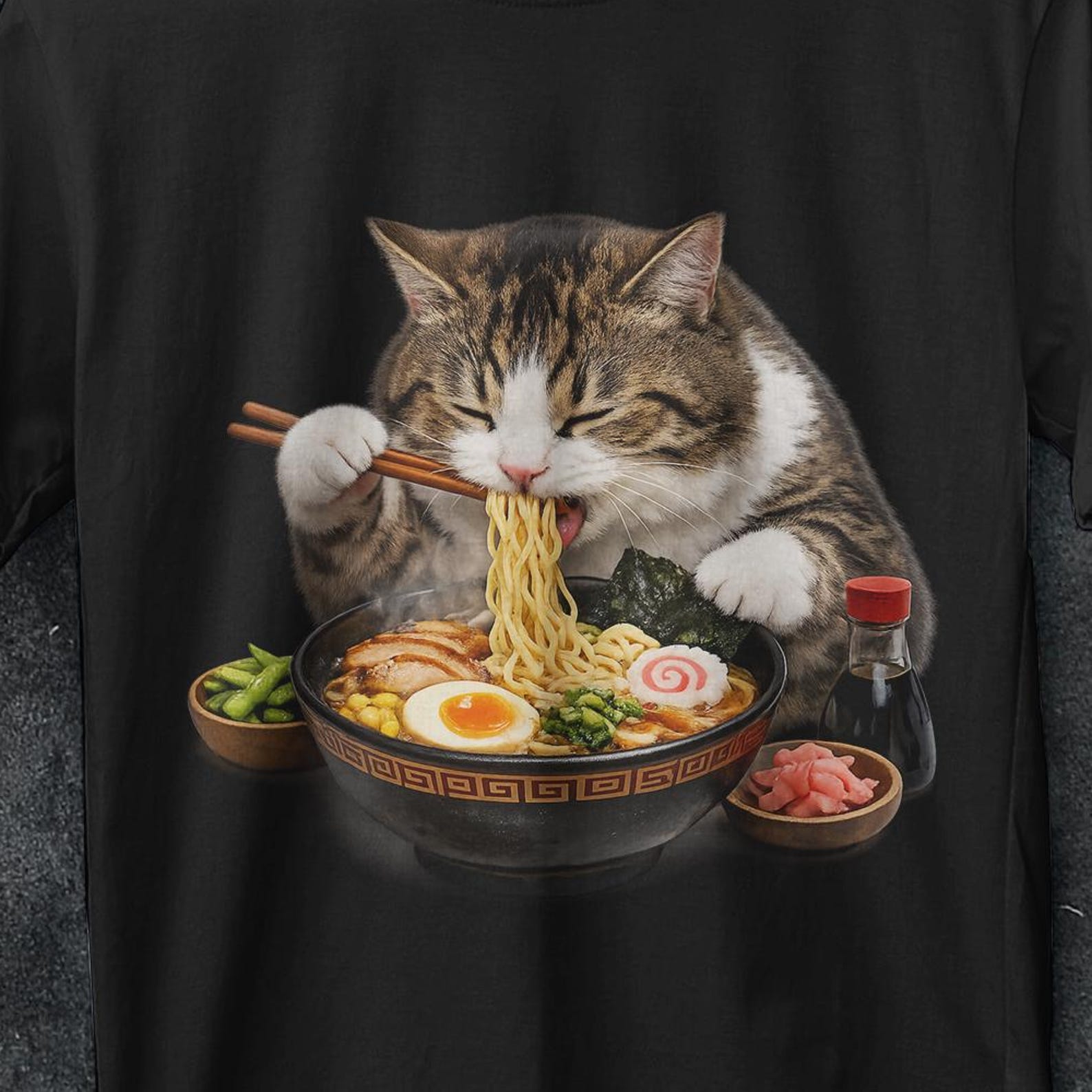 Ramen Cat shirt, Cat Eating Ramen Shirt, Cat Lovers Gift, gift,Funny Cat Shirt, Noodle cat shirt, cat eating noodles, black cat, Cat Sweater S