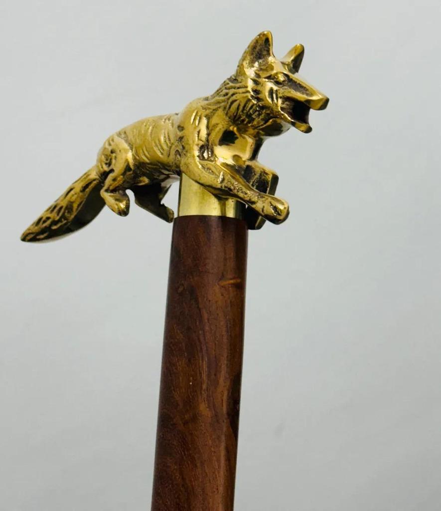 Vintage Solid Brass Fox Head Cane Handle for Walking Stick handmade design