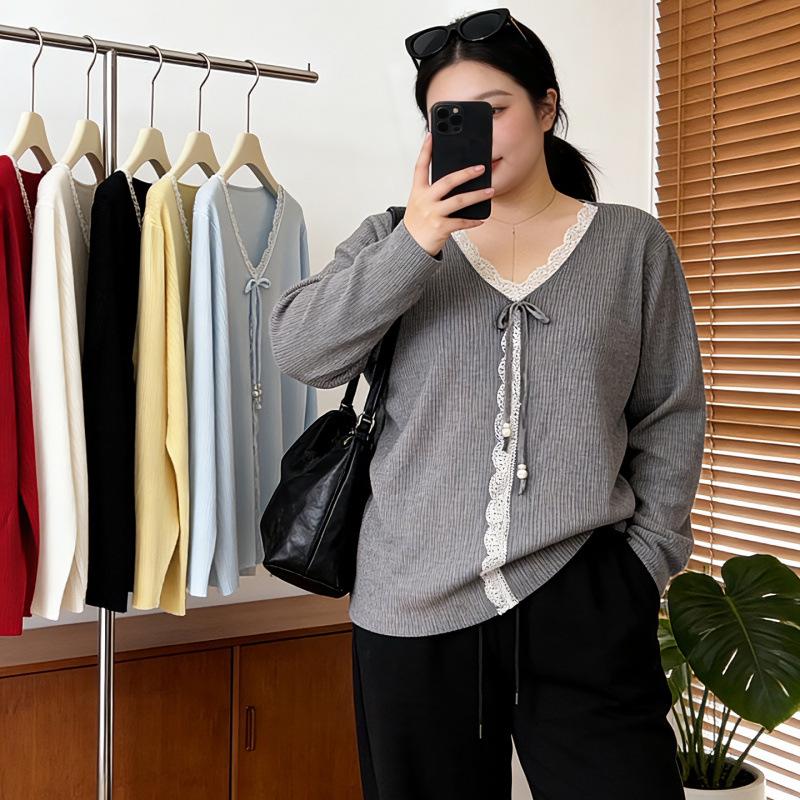 Real Shot Plus Size Women s Slimming Lace Spliced Knit Top - Spring New Design Quadruple Extra Large абрикосовый