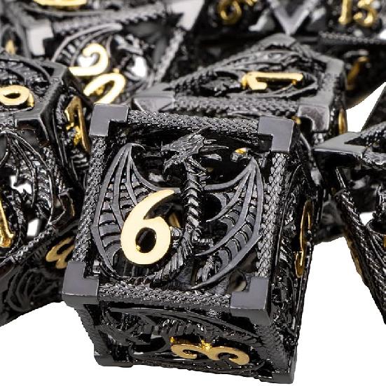 ARUOHHA Hollow DND Dice Set Copper Blue 5-Headed Dragon D and D Dice with Gift Box, Dungeons and Dragons Role Playing Games 7PCS Metal Polyhedral