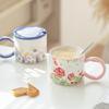 Mug with Lid Cup for Women's Office Water Cup Couple Ceramic Cup Creative Design Coffee Cup for Home Use