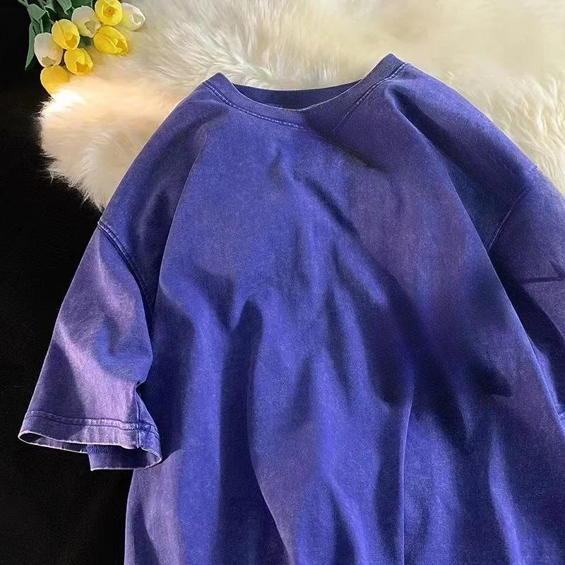 Quality Oversized Acid Washed Y2K T Shirt Women Vintage T-shirts Streetwear Mineral Wash Tee Shirts Girl Loose Luxury Brand Tops