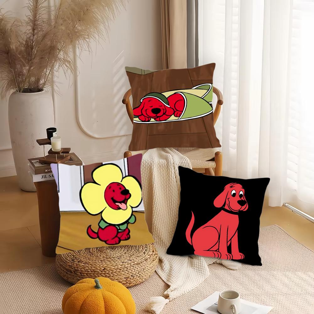 Clifford the Big Red Dog Cushion Cover Silky Short Plush DoubleSided Printed Pillow Case for Sofa All Seasons Home Decor Gift