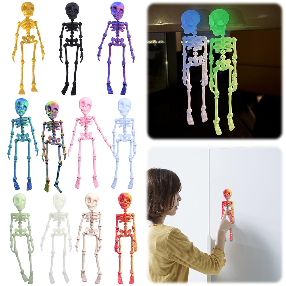 Full Body Skeleton Fridge Magnets with Movable Joints Skull Fridge Magnets for Kitchen Office and Locker Halloween Decoration