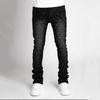 Men's European & American Fashion Straight Denim Pants with Elastic Pearl Layered Detail