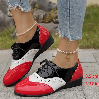 Fashion Round Toe Casual Woman Shoe Oxfords Female Footwear Leather Dress Rubber Solid Leisure Lace-Up Rome Flat PU Fabric Brogue