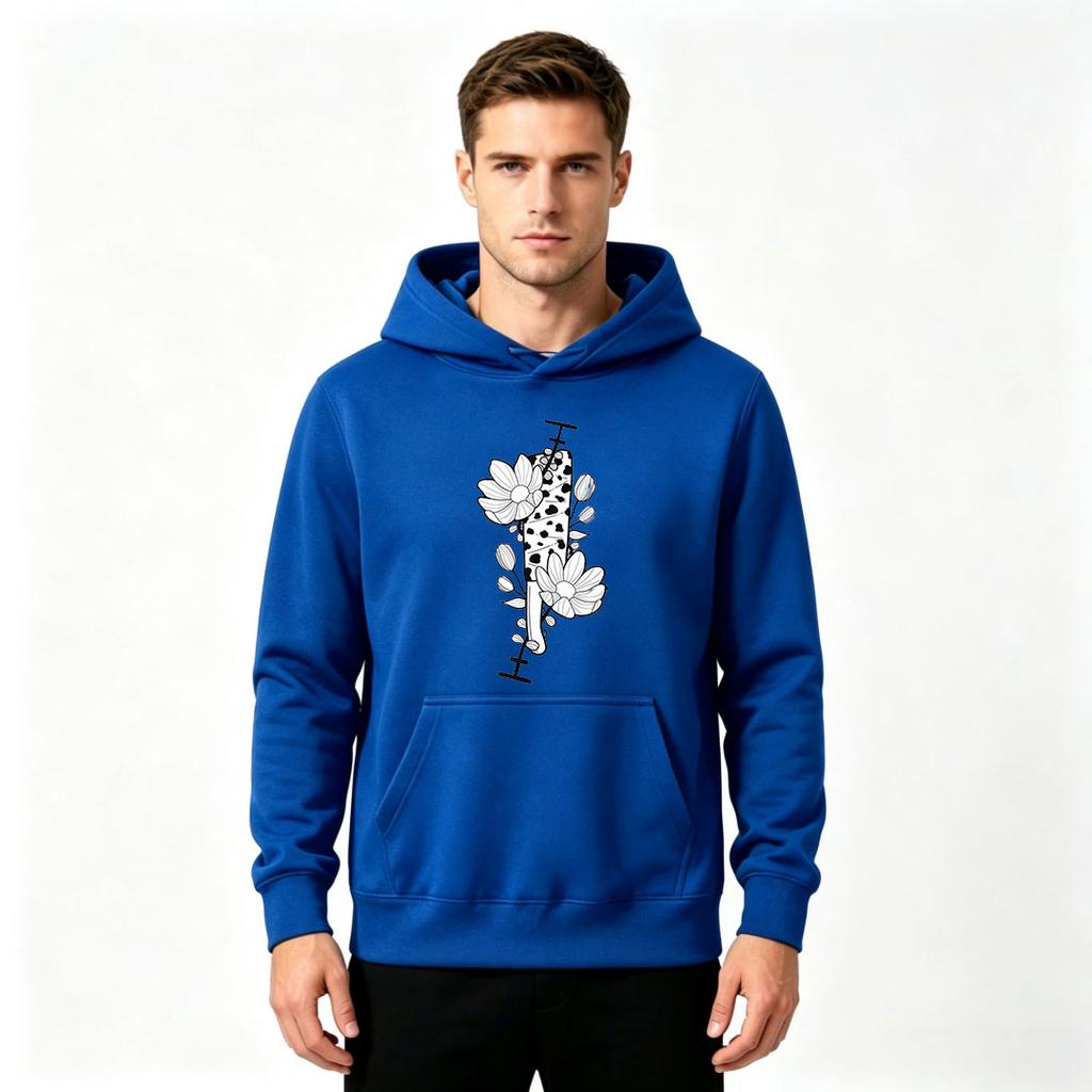 Men's Cow Print Daisy Floral Graphic Pullover Hoodie Casual Long Sleeve Hooded Sweatshirt