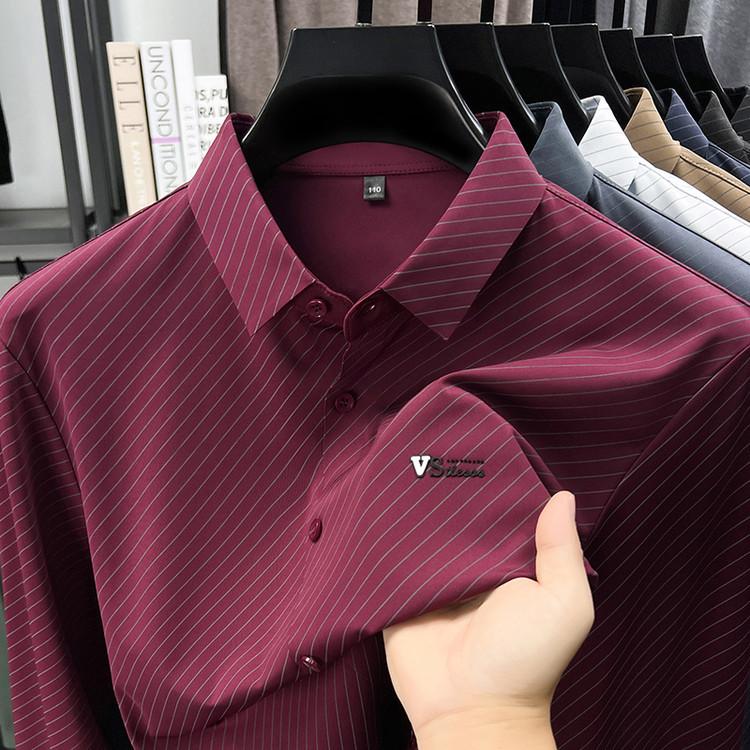 Light Luxury Long-Sleeve Shirt Striped Men'S Shirt, Spring/Autumn Business Casual Versatile Loose Middle-Aged Shirt Men'S Wear