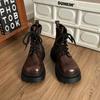 Brown Patent Leather British Martin Boots Women's 2025 Autumn New Thick-soled Heightening Sweet and Cool Versatile and Thin Short Boots