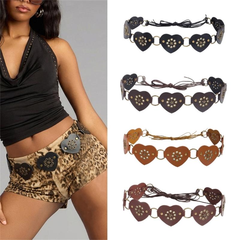 Retro Wide Heart Link Belt Fashion Accessory Waist Cincher Band For Jeans Dresses In Multiple Color