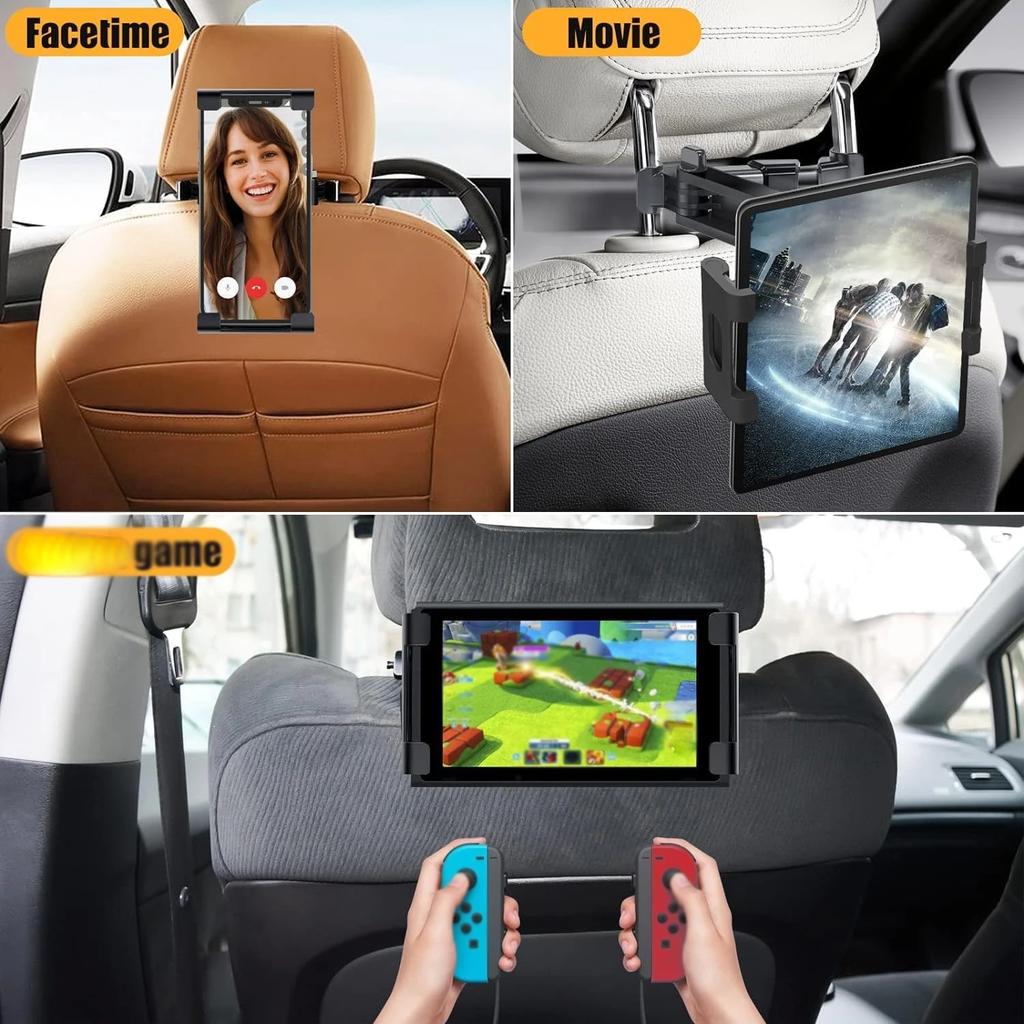 Car Headrest Tablet Holder – 360° Rotating Mount for iPad Mini/Air/Pro & Phones 4.7-12.9" Stand for Desk, Home & Travel Use