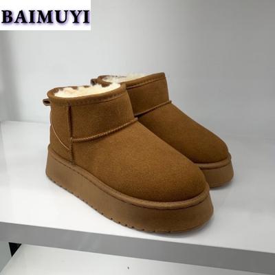 Platformové kotníkové sněhule pro ženy s kožešinou a bavlnou Zimní trend 2025 Plyšové Teplé Ležérní Semišové Boty Žena Značkové Botas Mujer