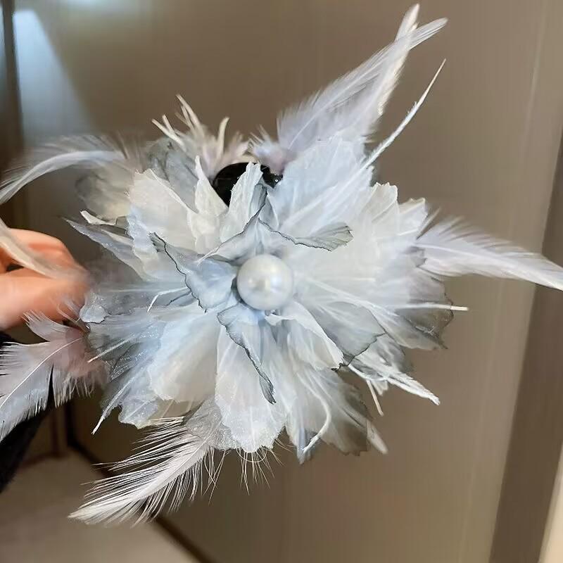 

2024 Элегантная сказочная двусторонняя заколка-краб с бантом и перьями для причесок