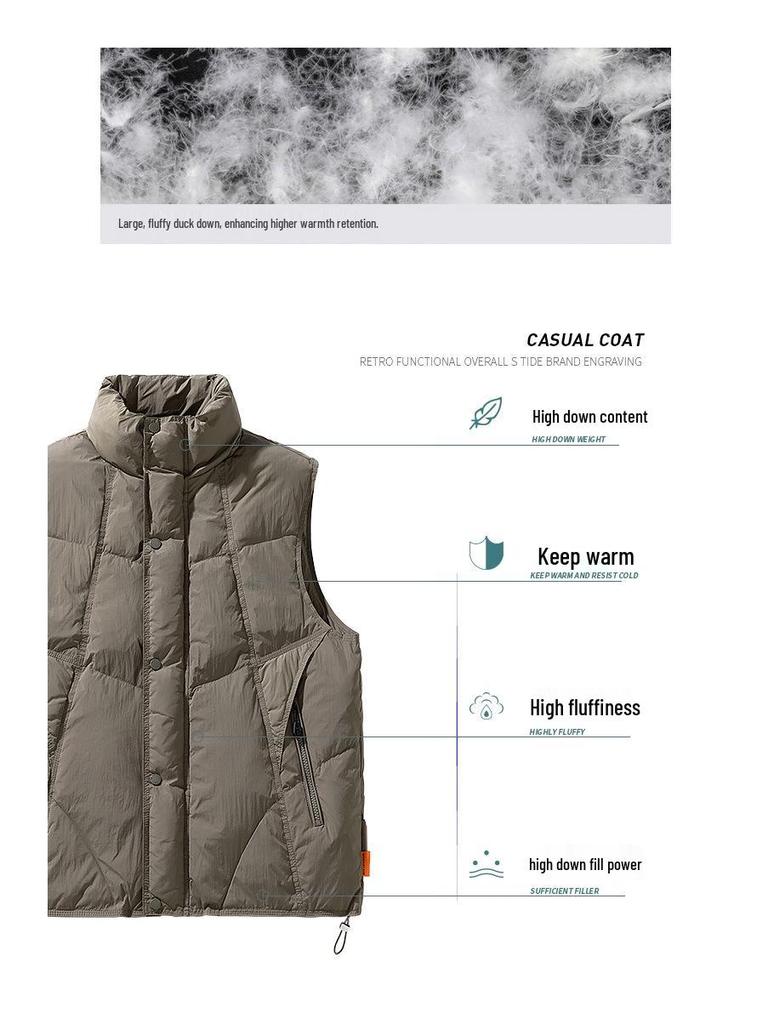 American Retro Japanese Style Stand Collar Duck Down Jacket - Men's & Couple Casual Vest