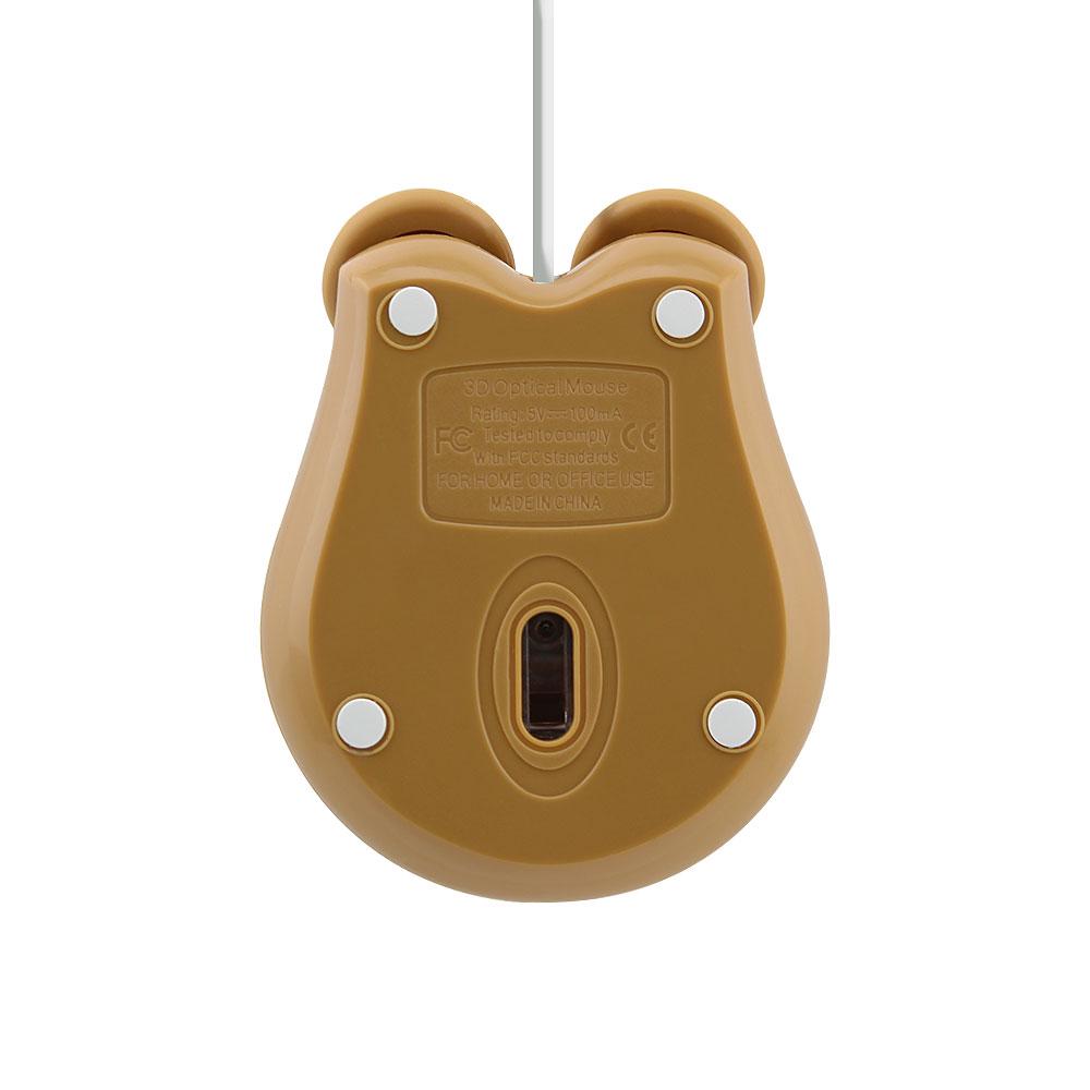 Mini Ratón Alámbrico Lindo Dibujo Animado Rana Tigre Diseño Oso Marrón Computadora 3D Ratón para Niños 1600 DPI USB